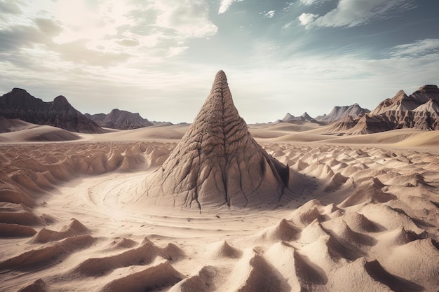 Surreale Felswirbelformation Fiktive gewundene Steine in den Wüstenbergen, generiert von KI