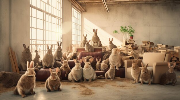 surreale Kaninchenwelt, skurrile Erkundung von Conigli Ai Generated