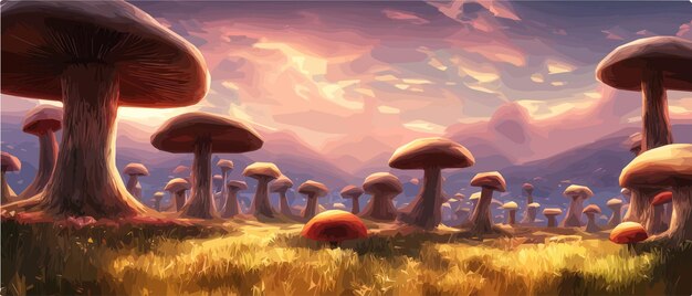Surreale Pilzlandschaften Fantasy-Wunderland-Landschaft mit Mondpilzen Vektorgrafiken Verträumte Fantasie