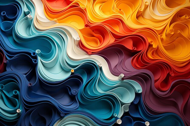 surreale zeitliche Wellenspiralen, zufällig umgekehrte, lebendige Farben, gestapelte Bauhaus-Wellen