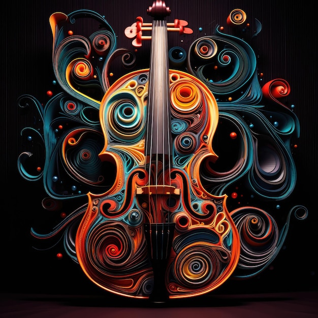 Surreales Cello mit surrealistischen Mustern