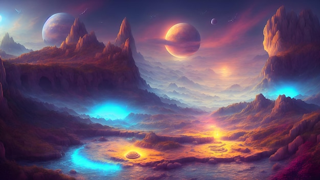 Surrealismo colores brillantes fondo astrología numerología tierras de ensueño