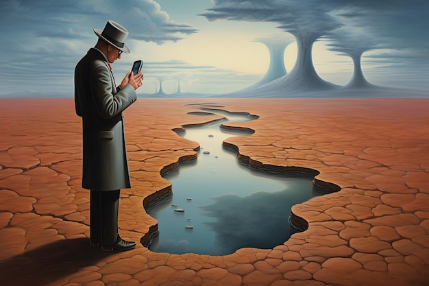 Surrealismus-Kunst von Mensch und Smartphone