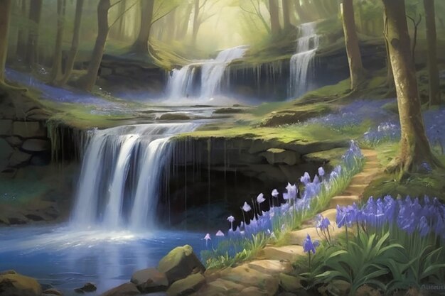 La surrealista cascada de las flores de Bluebell, obra de arte