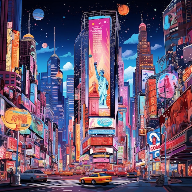 La surrealista ciudad de Nueva York con vibrantes luces de neón