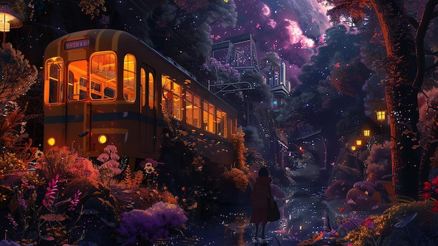 El surrealista viaje en tren nocturno te lleva a través de un mundo mágico de sueños y fantasía.