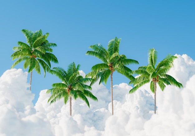 Surrealistische Palmen, die aus den Wolken auftauchen