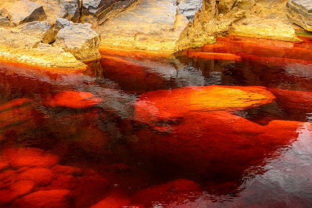 Surrealistische rote Gewässer und felsige Kanten von Rio Tinto