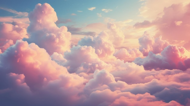 Foto surrealistisches wolkenpodium im freien auf blauem himmel rosa pastell weiche flauschige wolken mit leerem raum