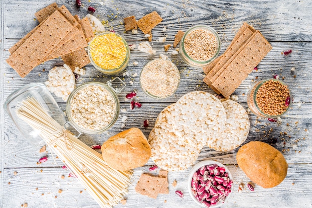 Surtido de alimentos sin gluten.