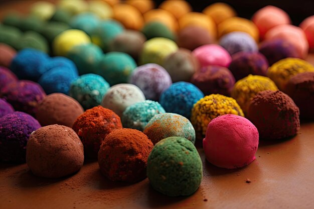 Surtido arcoiris de trufas en diferentes colores y sabores