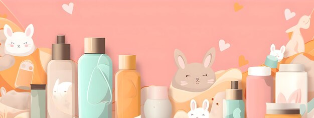 Surtido de botellas cosméticas rosa pastel kawaii