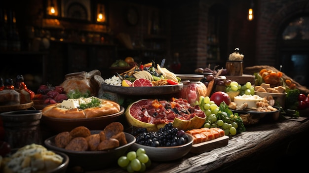 un surtido de comida una mesa