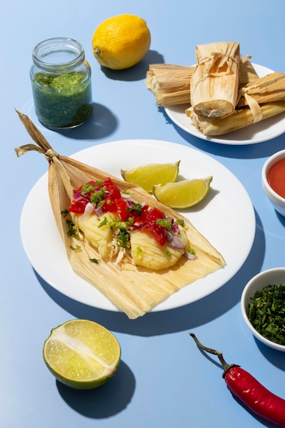 Surtido de deliciosos tamales en plato