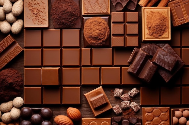 Foto surtido de diferentes tipos de chocolate vista superior