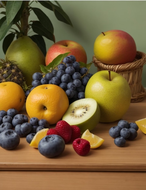 Foto surtido de frutas y bayas sobre una mesa