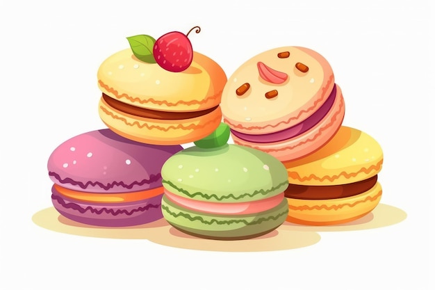 Foto surtido de macarons en estilo de dibujos animados sobre fondo blanco ai generado