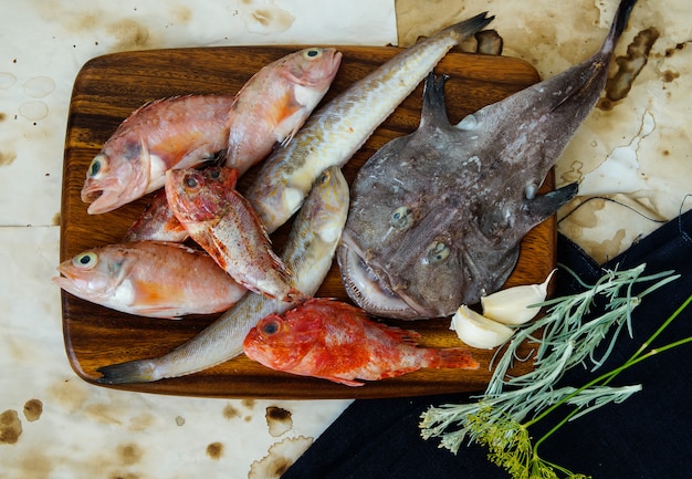 Surtido de pescado fresco de mar crudo para sopa o bouillabaisse