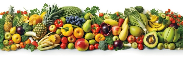 Surtido de verduras frescas Fondo de alimentos con variedad de verduras orgánicas frescas Banner ancho de verduras frescas IA generativa