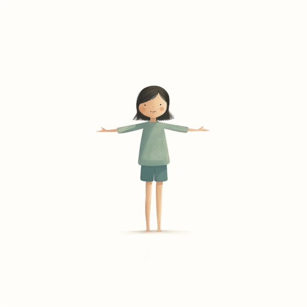 Foto susan, de 5 años, en la postura de yoga tadasana, personaje de alessandro gottardo