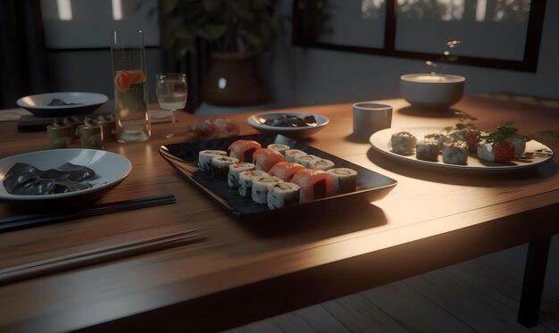 Sushi_auf_dem_Tisch_super_realistisch_kinematisch japanisches Essen