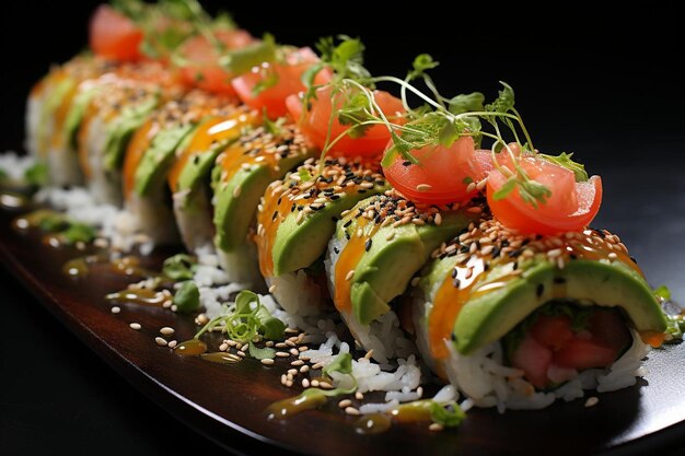 Foto sushi con brotes de ráfago
