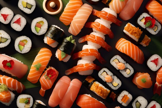 Foto sushi de cerca en un fondo de plato