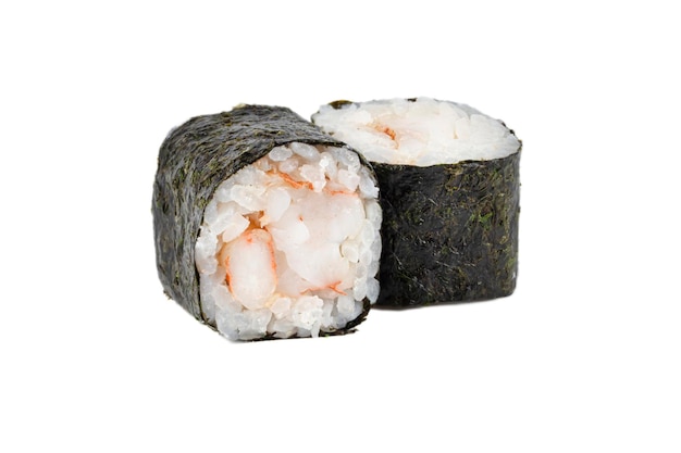 Sushi-Closeup auf weißem Hintergrund Nori-Seegras-Sushi mit Reis und Garnelen