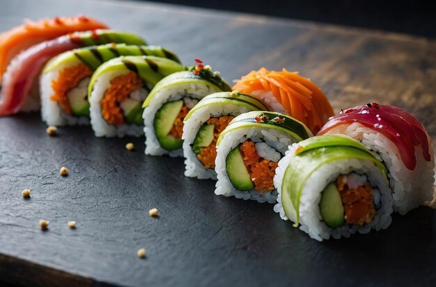 Sushi con coloridos rellenos de verduras