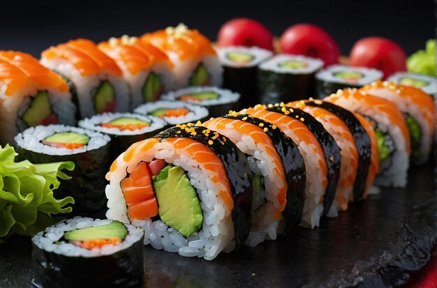 Sushi com recheio de vegetais arco-íris