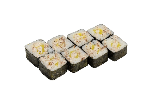 Sushi de culinária japonesa rola com abacaxi em um fundo branco isolado closeup studio shot