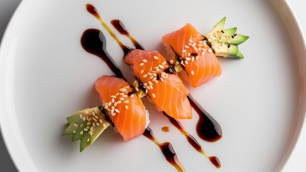 Foto sushi de salmão temaki em prato branco em prato branca