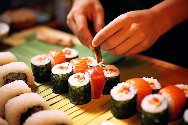 Sushi disfrutando en un bar de sushi casual