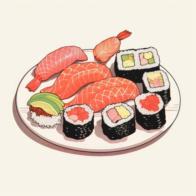 Foto sushi em estilo retro inteligência artificial generativa