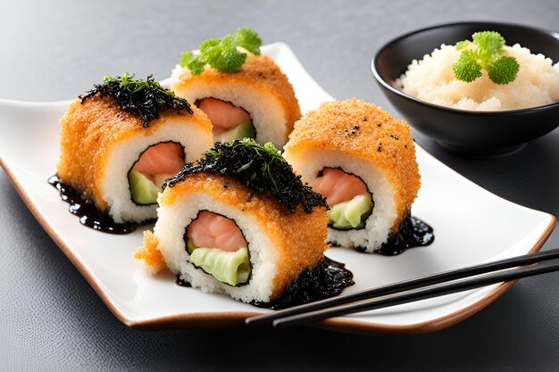 Sushi em panela com algas fritas