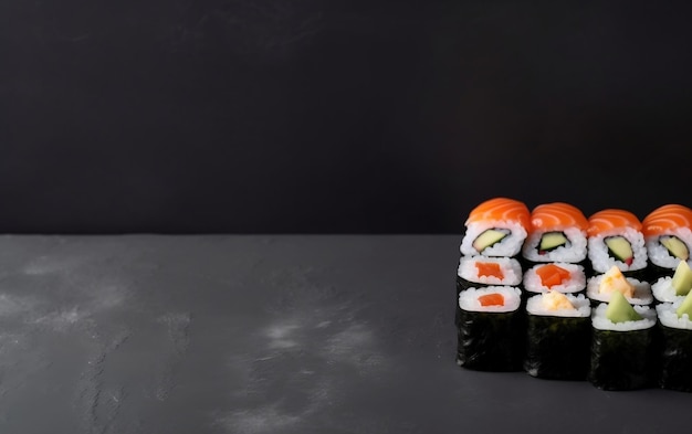 Sushi em um fundo preto com um fundo preto