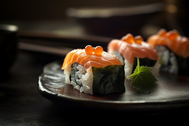 Sushi em um prato com salmão