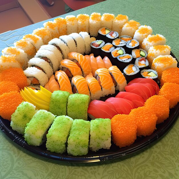 Sushi em um prato de salmão e atum