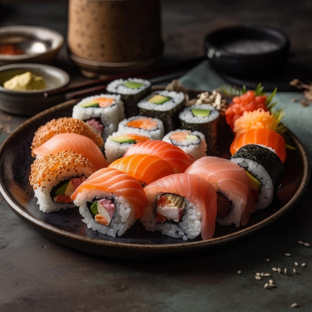 Sushi em um prato Generative ai