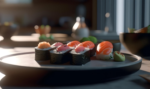 Sushi_en_la_mesa_super_realista_cinemática comida japonesa