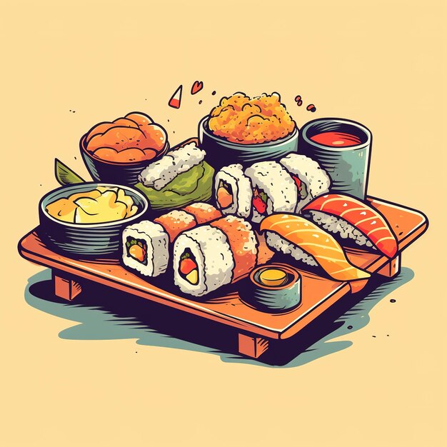 Foto sushi-flachvektor-illustrationscartoon