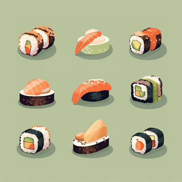 Sushi-Flachvektor-Illustrationskarikatur