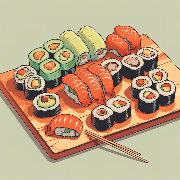 Sushi-Flachvektor-Illustrationskarikatur