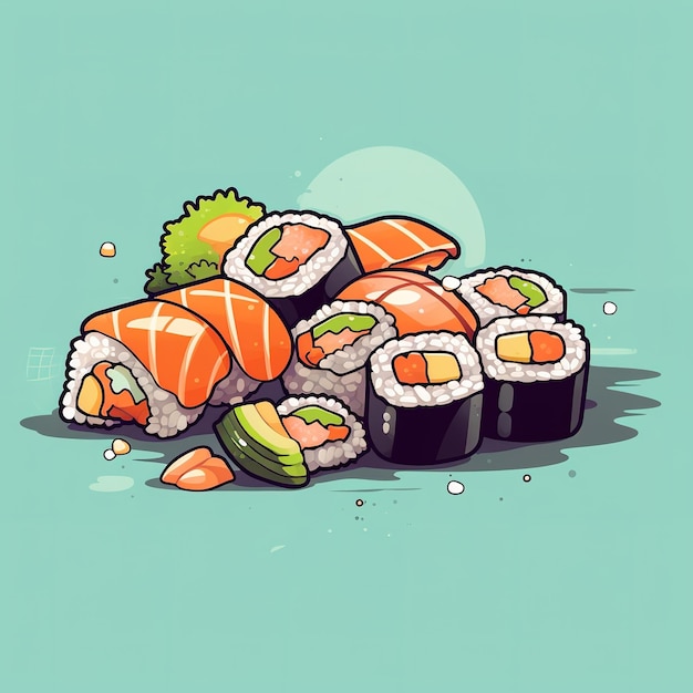 Sushi-Flachvektor-Illustrationskarikatur