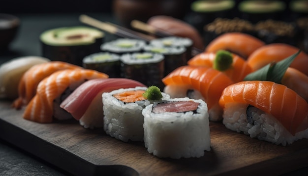 Sushi en el fondo negro