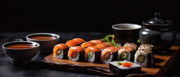 Sushi en el fondo negro