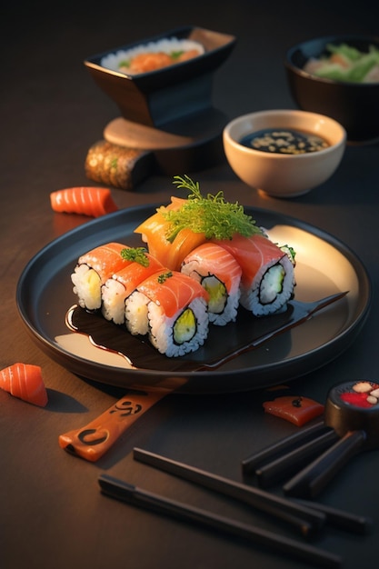 Sushi en el fondo del plato