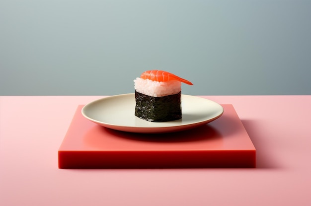 Un sushi de frente con salmón.