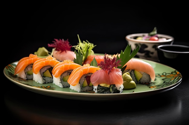 Sushi fresco e colorido arte culinária japonesa generativa IA