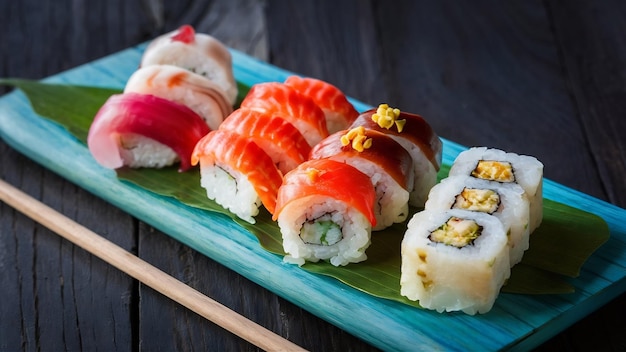 Sushi fresco em tábuas